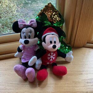 Disney Mickey & Minnie Mouse Plush Christmas Set With Sequin Tree
